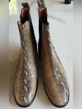 Rachel Comey Snake-Print Chelsea Boots in Beige and Black